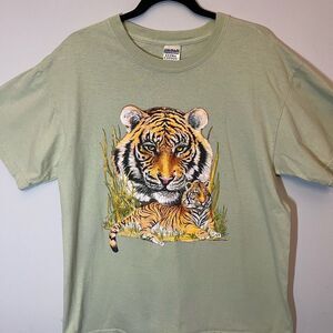 Vintage Gildan Cotton Short Sleeve Tee in Light Green Tiger Wildside LA Size L